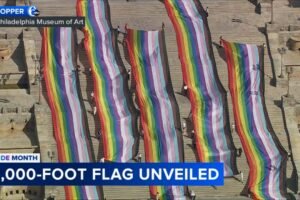 1,000-foot Pride flag unveiled on steps of Philadelphia Museum of Art