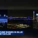 Philly skyline, sports complex lights up in blue for injured NJ baseball player