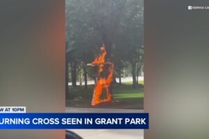 Police investigating large burning cross at Chicago's Grant Park