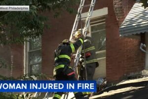 Woman injured in row home fire in West Philadelphia