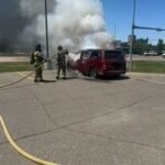 Van starts on fire in Watertown