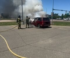 Van starts on fire in Watertown