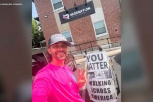 Man's cross-country walk makes stop at Delaware addiction treatment center